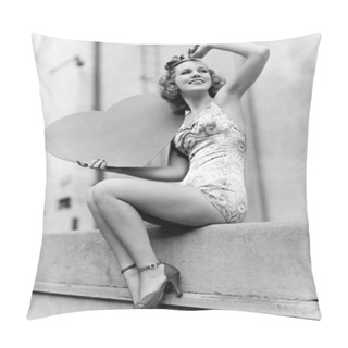 Personality  Woman Holding A Large Valentine Pillow Covers