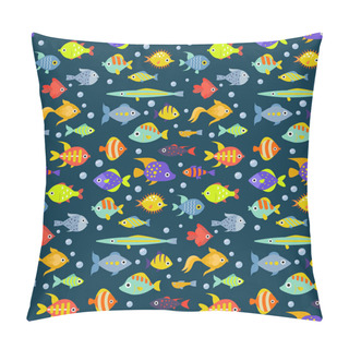 Personality  Aquarium Ocean Fish Underwater Bowl Tropical Aquatic Animals Water Nature Pet Characters Seamless Pattern Background Vector Illustration Pillow Covers