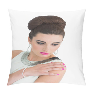 Personality  Woman Touching Her Skin While Dressed In Mod Style Pillow Covers