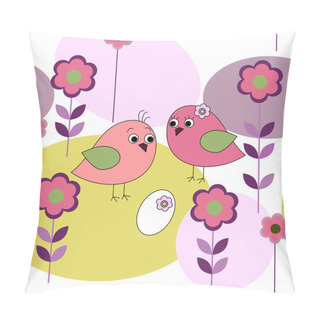 Personality  Seamless Card With Birds And Flowers Pillow Covers