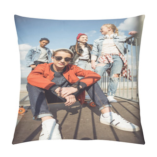 Personality  Teenagers Spending Time At Skateboard Park Pillow Covers