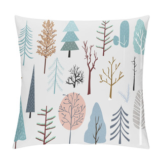 Personality  Winter Tree Set With Blue,brown,pink Illustration For Sticker,po Pillow Covers