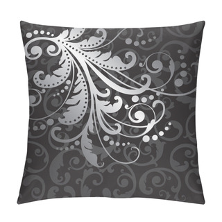 Personality  Floral Silver Design Element On Black Swirls Pattern Pillow Covers
