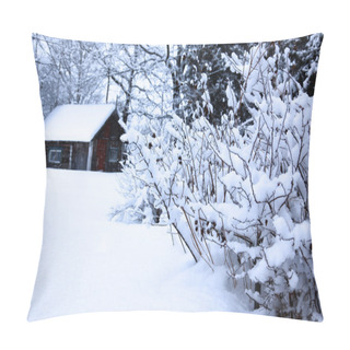 Personality  Winter Rural Landscape, House Under Snowfall Pillow Covers