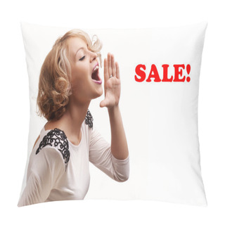 Personality  Young Blonde Woman Shout And Scream Using Her Hands As Tube, Stu Pillow Covers