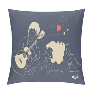Personality  Guy In Love Playing The Guitar For His Girlfriend Pillow Covers