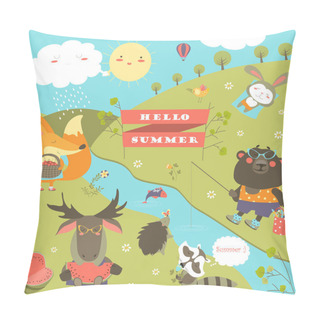 Personality  Set Of Cartoon Characters And Summer Elements Pillow Covers