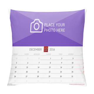 Personality  Wall Monthly Calendar For 2016 Year. Vector Design Print Template. Week Starts Monday. Landscape Orientation. December Pillow Covers
