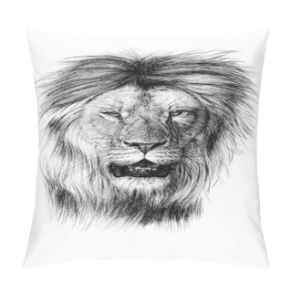 Personality  Hand Drawn Lion Portrait, Sketch Graphics Monochrome Illustration On White Background (originals, No Tracing) Pillow Covers