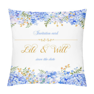 Personality  Invitation Card. Vector Blue Watercolor Flowers. Pillow Covers