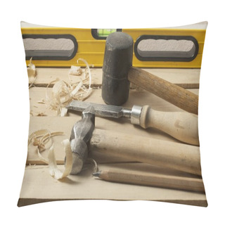Personality  Construction Tools On Wooden Background.Copy Space For Text. Pillow Covers