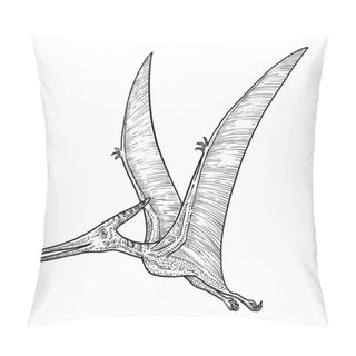 Personality  Pteranodon Illustration, Drawing, Engraving, Ink, Line Art, Vector Pillow Covers