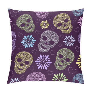 Personality  Seamless Pattern With Abstract Floral Skulls Pillow Covers