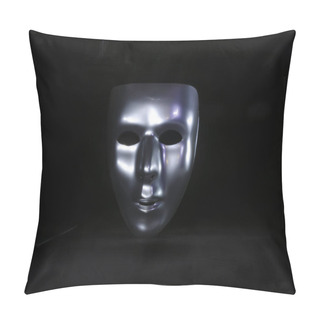 Personality  A Shiny Metallic Masquerade Mask Is Highlighted Against A Stark Black Background Pillow Covers