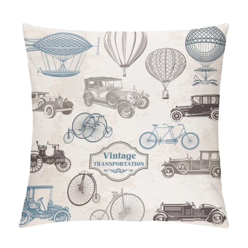 Personality  Vector Set: Vintage Transportation - Collection Of Old-fashioned Pillow Covers