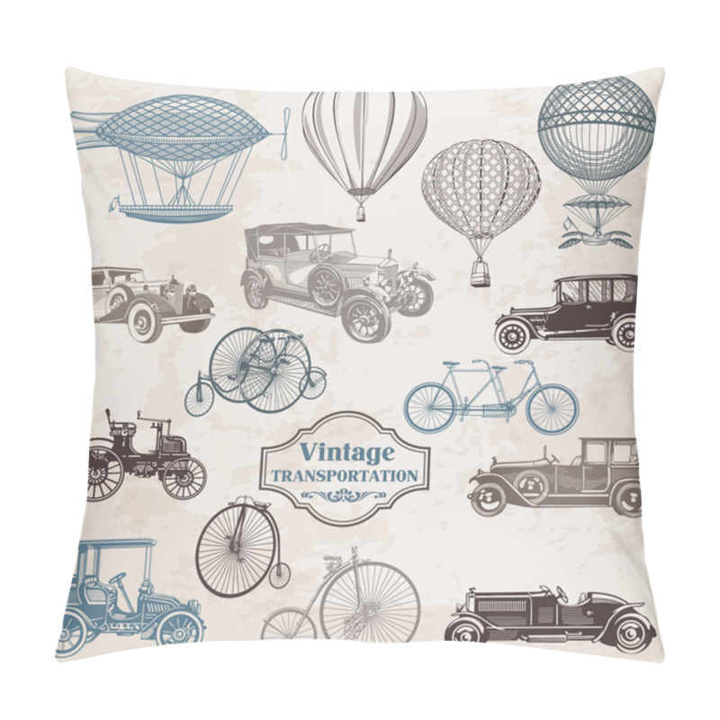 Personality  Vector Set: Vintage Transportation - collection of old-fashioned pillow covers