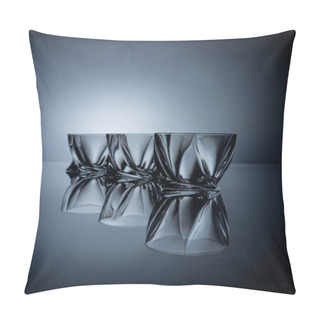 Personality  Row Of Empty Cognac Glasses On Grey With Reflections Pillow Covers