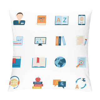 Personality  Translation And Dictionary Icons Set Pillow Covers