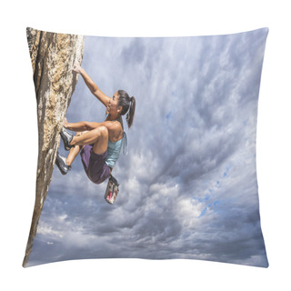 Personality  Rock Climber Clinging To A Cliff. Pillow Covers