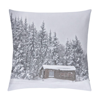 Personality  Hunters Hut By The Snowy Forest Pillow Covers