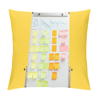 Personality  White Office Board With Sticky Notes Isolated On Yellow Pillow Covers
