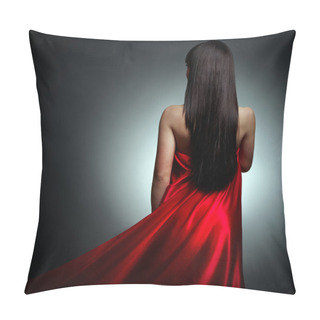 Personality  Beautiful Girl In Red Dress Back On Black Background Pillow Covers