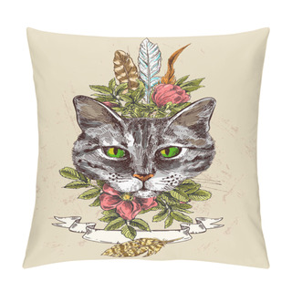 Personality  Illustration Portrait Of Cat Pillow Covers