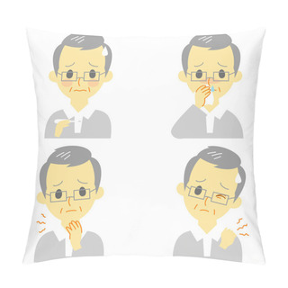 Personality  Disease Symptoms 02, Fever, Sore Throat,dripping Nose,stiff Neck, Expressions, Old Man Pillow Covers