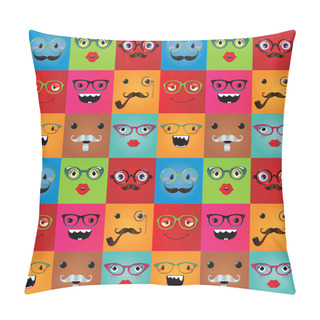 Personality  Funny Hipster Monster Faces Seamless Background Pillow Covers