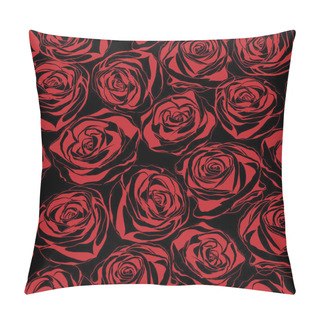 Personality  Seamless Floral Pattern With Of Red Roses On Black Background. Pillow Covers