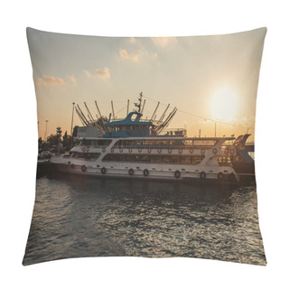 Personality  Ships Near Quay With Sunset Sky At Background, Istanbul, Turkey  Pillow Covers