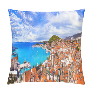 Personality  Landmarks And Travel In Croatia- Split , Popular Tourist And Cruise Destianation. Pillow Covers