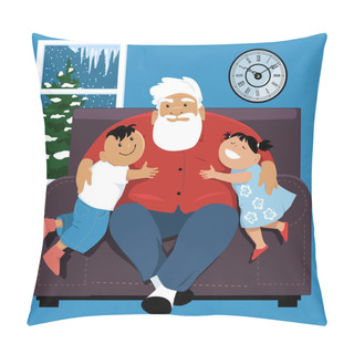 Personality  Elderly Man Sitting In A Chair, Hugging His Grandchildren, EPS 8 Vector Illustration Pillow Covers
