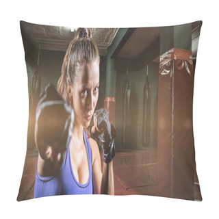 Personality  Portrait Of Female Fighter Punching Pillow Covers