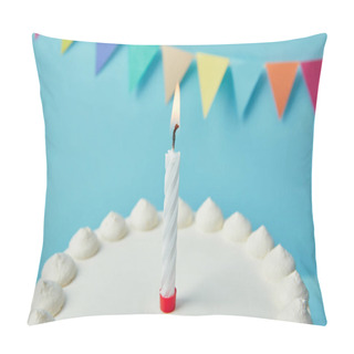 Personality  Candle On Birthday Cake On Blue Background With Bunting Pillow Covers
