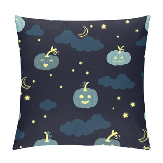 Personality  Fun Hand Drawn Halloween Seamless Pattern With Ghosts, Pumpkins, Bats And Candy. Great For Halloween Concepts, Textiles, Banners, Wallpapers, Wrapping - Vector Design Pillow Covers