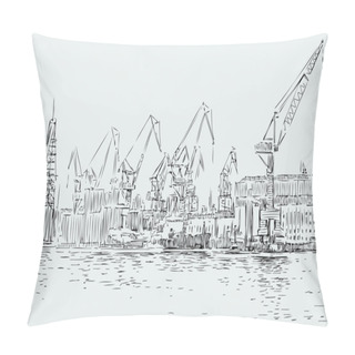 Personality  Sketch Of A Big Seaport Pillow Covers