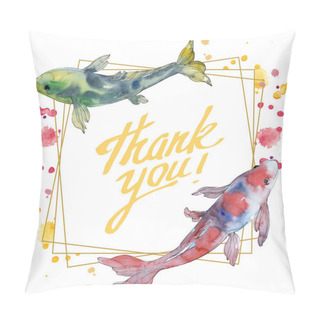 Personality  Spotted Aquatic Underwater Colorful Fish Set. Red Sea And Exotic Fishes Inside. Watercolor Background Illustration Set. Watercolour Drawing Fashion Aquarelle Isolated. Frame Border Ornament Square. Pillow Covers