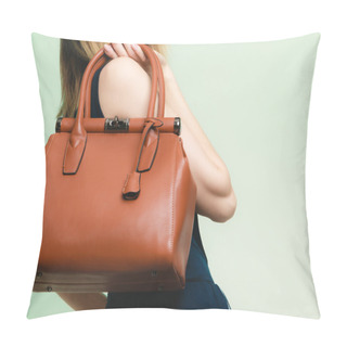 Personality  Brown Leather Bag In Female Hand Pillow Covers