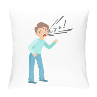 Personality  Boy Cursing Teenage Bully Demonstrating Mischievous Uncontrollable Delinquent Behavior Cartoon Illustration Pillow Covers