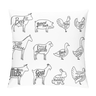 Personality  Vector Butchery Logo. Farm Animals Thin Line Icons Collection Is Pillow Covers