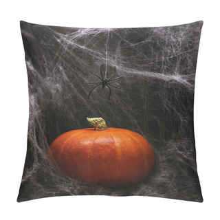 Personality  Pumpkin On White Spider Web Background, Halloween Design. Pillow Covers