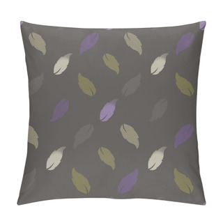 Personality  Seamless Pattern With Patterned Leaves. Complex Illustration Print In Olive Green, Khaki, Purple And Cream. Pillow Covers