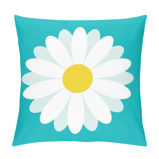 Personality  White Daisy Chamomile. Cute Flower Plant Collection. Love Card. Camomile Icon Growing Concept. Flat Design. Green Background. Isolated. Vector Illustration Pillow Covers