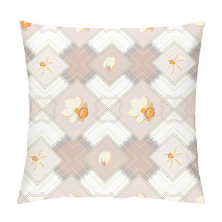 Personality  Checkered Seamless Pattern Of Gentle Pastel Shades With Narcissu Pillow Covers