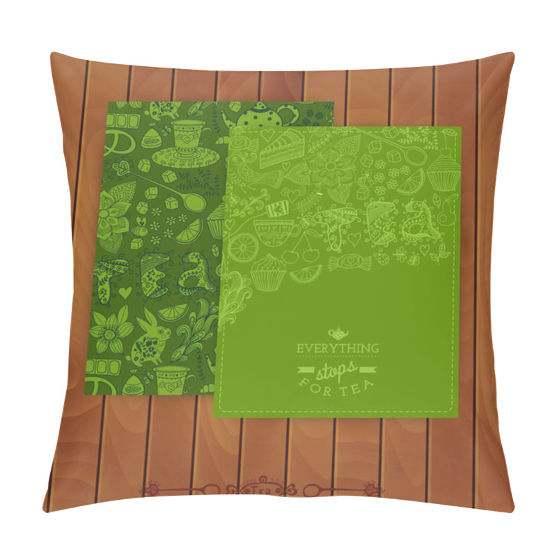 Personality  Green Tea Branding Design. Set Of Floral Cards. Sweet Pattern. C Pillow Covers