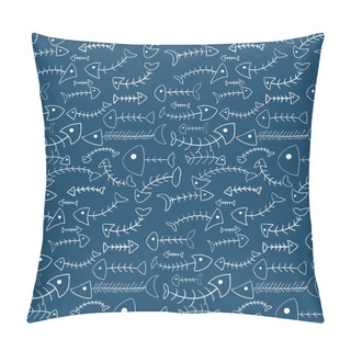 Personality  Funny Cartoon Fish Skeletons Seamless Pattern Background Pillow Covers
