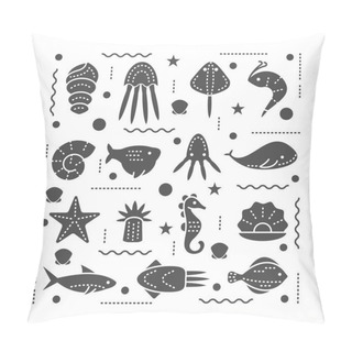 Personality  Icons With Sea Creatures And Symbols Pillow Covers