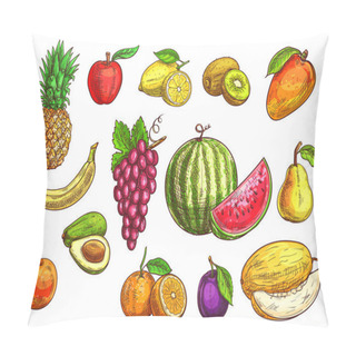 Personality  Hand Drawn Sketch Of Tropical And Exotic Fruits. Pillow Covers
