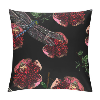 Personality  Pomegranate Fruit And Dragonfly Seamless Pattern. Pillow Covers